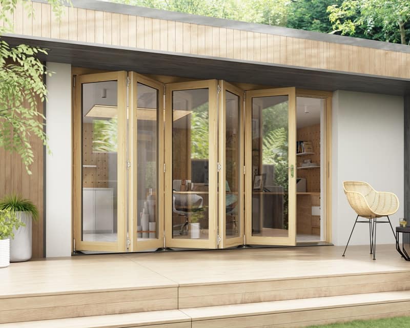 3600mm Horizon Unfinished 5+0 Bifold Doors - Open