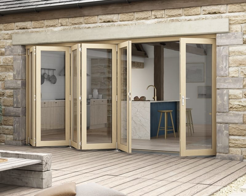 4200mm Icon Oak Part Q Compliant 5+1 Bifold Doors - External